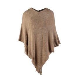 LIKIN Women Poncho Sweater V Neck Solid Knit Pullover Cape Lightweight Shawl Elegant Wrap with Fringes Gifts for Women Camel