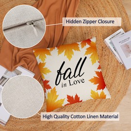 Set of 4 Fall Pillow Covers 16x16 Inch Fall Thanksgiving Throw Pillows Covers Autumn Pumpkins Leaves Decorative Cushion Covers Home Outdoor Sofa Couch Pillow Cases for Fall Decorations (16 by 16)
