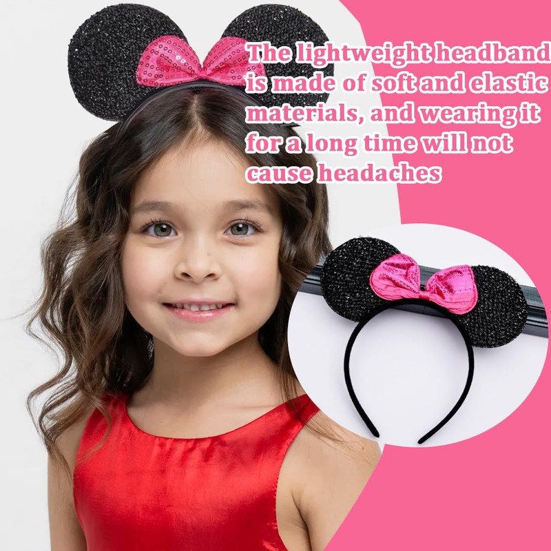Mouse Ears Headbands, 3 Pack Headbands Black Mouse Ears with