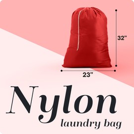 Nylon Laundry Bag - Locking Drawstring Closure and Machine Washable. These Bags will Fit a Laundry Basket or Hamper and Strong Enough to Carry up to Three Loads of Clothes. (Red)