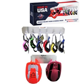 Pit Posse PP3350S Dual Helmet Rack and Goggle Rack 6 Mount Hanger Organizer Holder - Made in USA - Motorcycle MX Offroad Dirt Cabinet Shop Garage Enclosed Race Car Trailer Storage Accessory (Silver)