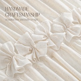 NDDYCU Ruffle Shower Curtain with Vintage Cute Bow and Natural Linen Tuxturel Shower Curtain for Bathroom Farmhouse Off White 72" W x 72"