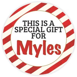 This is a Gift for Myles - 10 Pack Circle Stickers 3 Inch - Candy Cane Merry Christmas Gift Tag Present Tree Holiday Custom Name Santa Claus