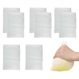 8 Pcs Strainer Bags for Juicing, Juice Strainer Cloth, Drawstring Sieve Cheesecloth, Reusable Micron Mesh Filter for Juice, Wine, Homebrew, Brewing Hop, Almond, Oat Milk and Soy(300 Mesh)