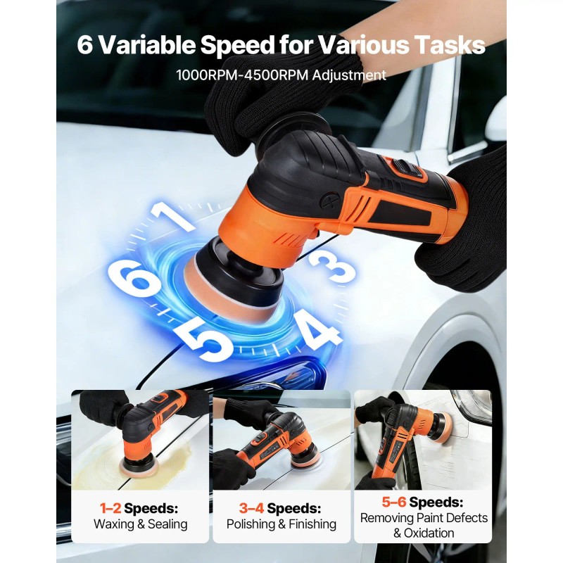 "600W 6-Speed Car Buffer Polisher Waxer Kit (1.2"/2"/3") for Cars