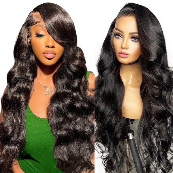 Beluck 5x5 Body Wave Human Hair Wig Afro Real Hair Wig Black HD Lace Front Glueless Wig Human Hair Women Wig Curls for Black Women 16 Inches (40 cm)