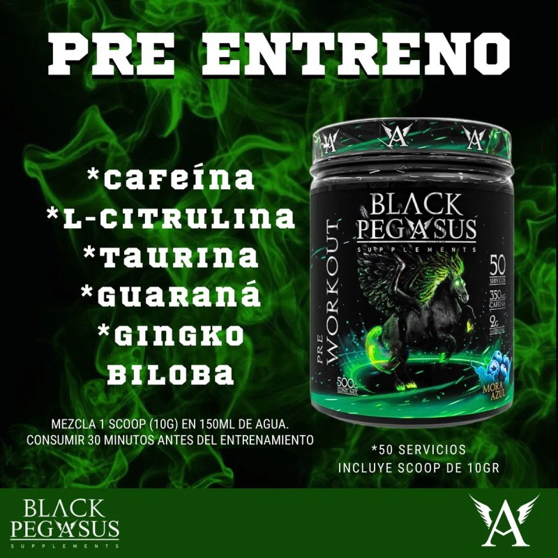 Pre Entreno Óxido Nítrico Black Pegasus Sabor Mora Azul 500g