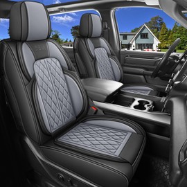 DuDuWang Car Seat Cover Custom Fit for Ford F150 2009-2024 Faux Leather Seat Cover Set Compatible with Crew Quad Regular Cab Pickup Truck Cushions (Black & Grey, Front Seat)