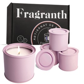 Fragranthetic (Empty) Candle Tins 8 oz with Lids - 12-Pack of Bulk Candle Jars for Making Candles, Arts & Crafts, Storage, Gifts, and More - Empty Candle Jars with Lids (Pink Lavender)