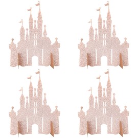 Gyufise 2 Pack Castle Table Centerpiece Glitter Princess Theme Castle Table Toppers for Birthday Baby Shower Princess Party Table Decorations Supplies Light Pink