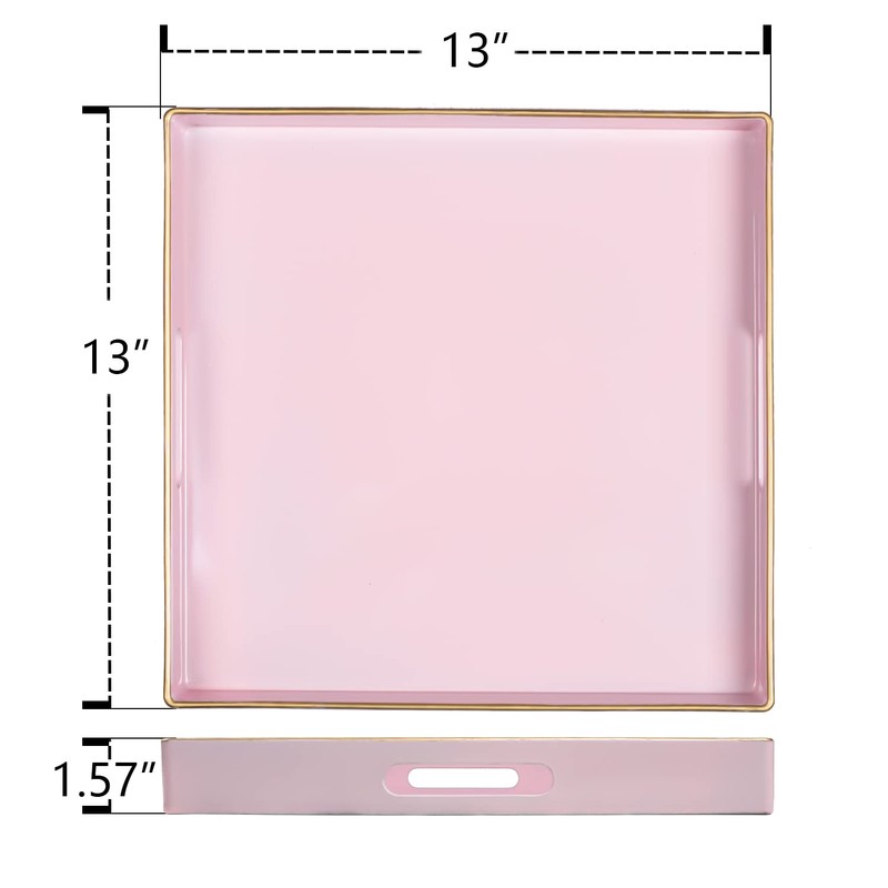 MAONAME Decorative Tray, Pink Serving Tray with Handles, Coffee Table