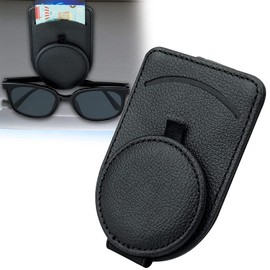Samcos Car Storage Sunglasses Clip, Car Glasses Clip, Protects Glasses, Card Storage Clip, Leather Style, Easy to Install (Black)