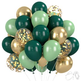 Balloons Green Gold, Pack of 30 Sage Green Metallic Gold Balloons, 12 Inch Dark Green Retro Green Golden Helium Balloons for Anniversary, Birthday, Wedding, Baby Shower, Tropical Safari, Jungle Party