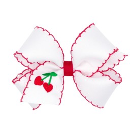Wee Ones Girls' Farm and Fruit Themed Embroidered Grosgrain Hair Bow with Moonstitch Edge, Handmade, Medium, Cherries