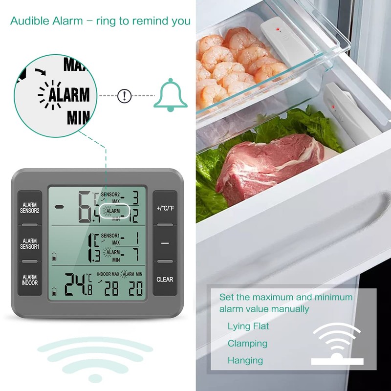 ORIA Fridge Thermometer, Freezer Thermometer, Fridge Thermometer, Indoor Outdoor Thermometer