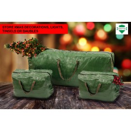 ADEPTNA 3PCS PREMIUM STRONG DURABLE LARGE CHRISTMAS XMAS TREE DECORATIONS STORAGE BAGS – STURDY NYLON HANDLES FOR EASY CARRY (GREEN)