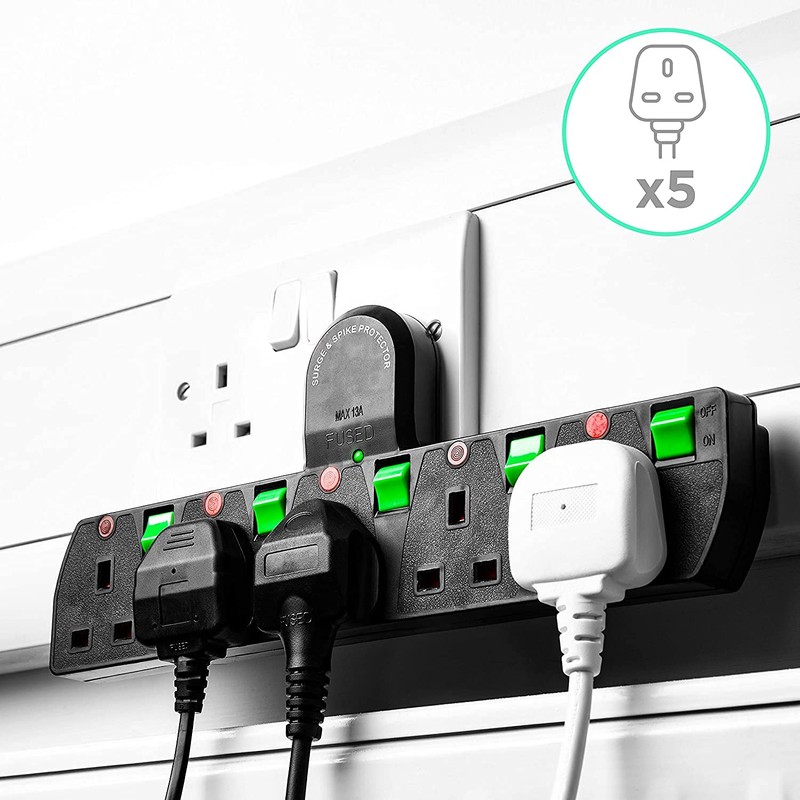 Duronic S125B 5 Way UK Plug Surge Protected Power Extension