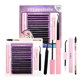 HBZGTLAD New DIY Lash Extension Kit 266pcs Individual Lashes Cluster 9-16mm Mix 40D 50D 60D 80D with Lash Bond and Seal and Remover Lash (zi 80D kit)