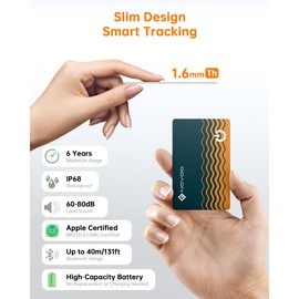 NOVOO Smart Wallet Tracker Card Bluetooth Air Locator Tag Thin 1.6 mm Battery Life 6 Years, Apple Find My(iOS Only, Not Android Compatible), GPS Item Finder for Purse, Luggage Tag, Passport