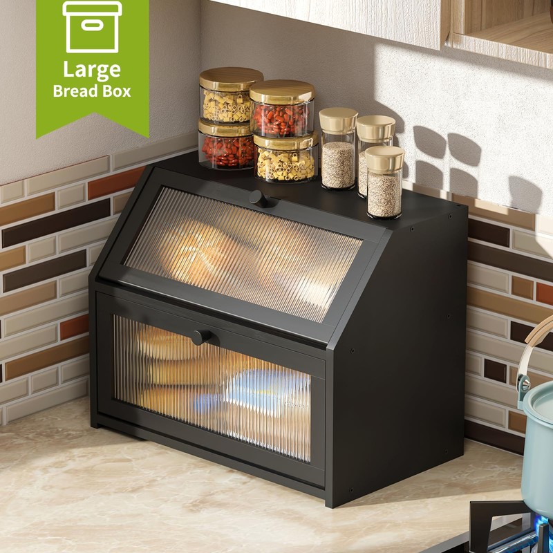 BMOSU Large Double Layer Bread Box for Kitchen Countertop, Bamboo