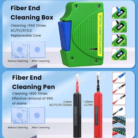 Walfront Fiber Optic Cleaning Tools, 11pcs with 1.25mm 2.5mm Fiber End Cleaning Pen Cleaning Box for SC FC ST LC MU Connectors