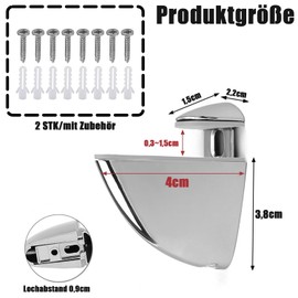 QZKJQDD Pack of 4 Glass Shelf Brackets, Adjustable Glass Holder, Zinc Alloy Glass Shelf Wall with Screws, Glass Clamp, Shelf Bracket Wall, Shelf Brackets for Wood/Glass Shelves from 3-15 mm Thickness