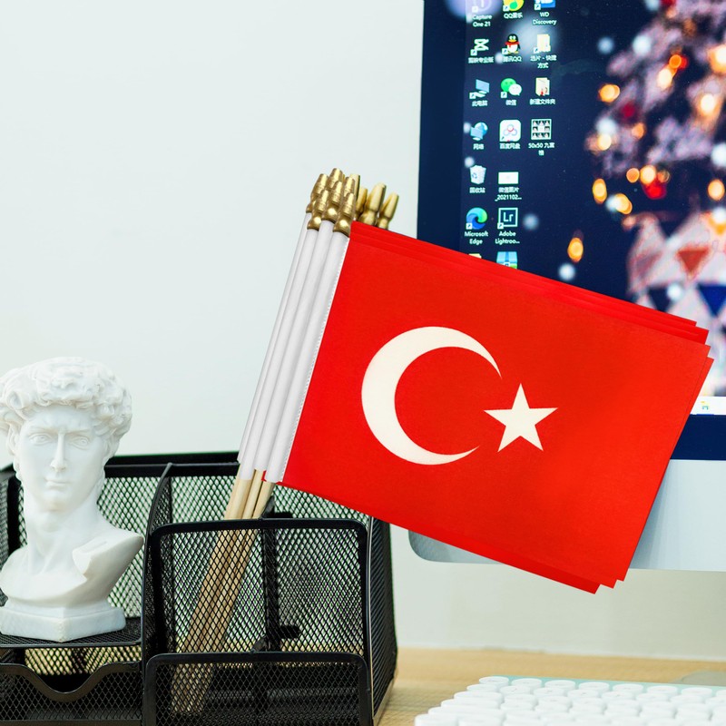 TSMD Turkey Stick Flag Turkish Small Mini Hand Held Flags,5x8