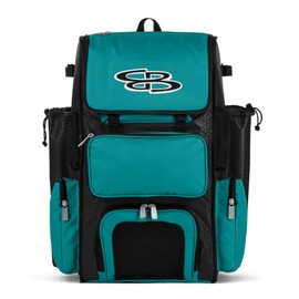 Boombah Superpack Bat Pack -Backpack Version (no wheels) - Holds up to 4 Bats - Black/Teal - For Baseball or Softball