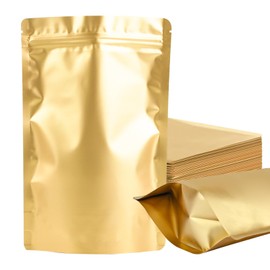 100 Pack Mylar Smell Proof Bags, Resealable Gold Stand Up Pouch Bags Foil Sealable Bags for Packaging, 6.29×9.44 Inch
