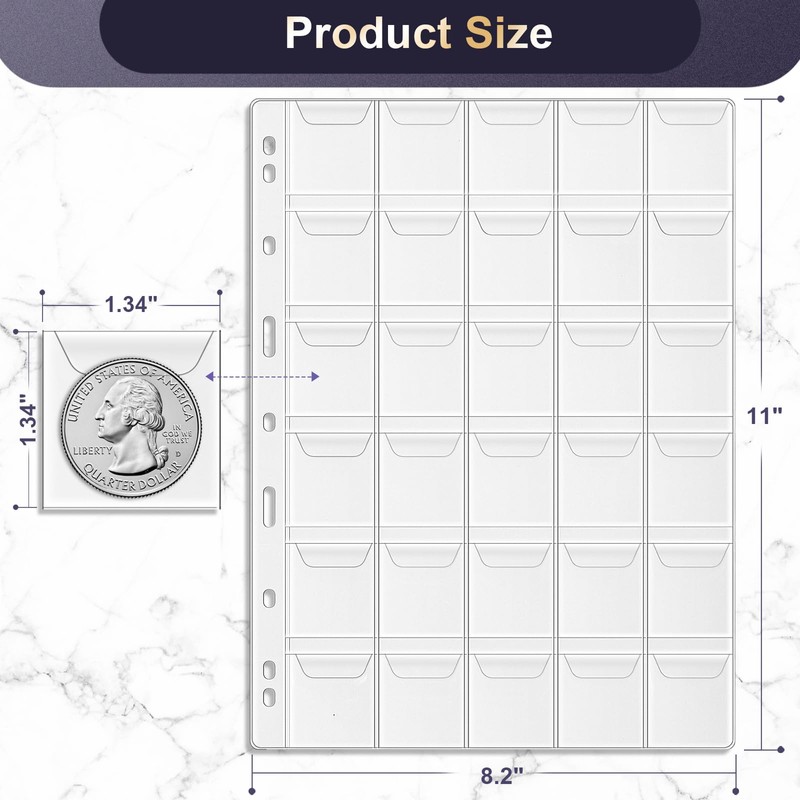 450 Pockets Coin Binder Pages (9-Hole Coin Pocket Pages) -