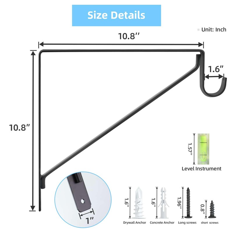 4-Pack Closet Rod Bracket, 10.8x10.8Inch Closet Shelf Brackets Heavy Duty