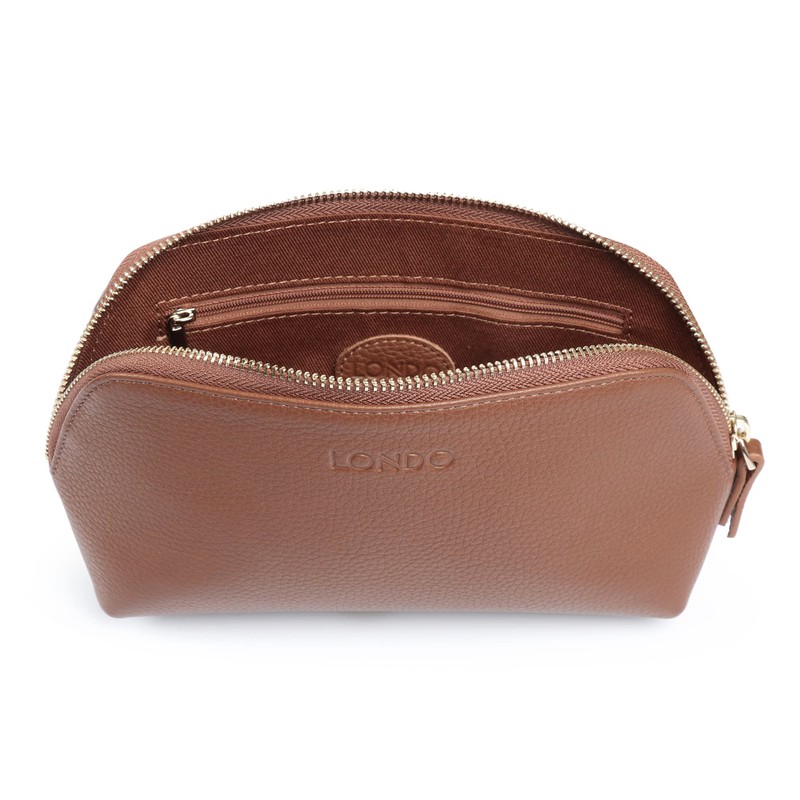 LONDO Genuine Leather Makeup Bag Cosmetic Pouch Travel Organizer Toiletry