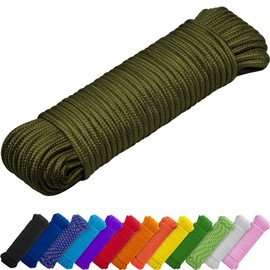 TECEUM Rope – 90 Feet x 1/4 Inch (7mm) – Army Green – Strong All-Purpose Utility Rope – Camping, Crafting, Flag Pole, Indoor & Outdoor – Polypropylene Nylon Poly Lightweight Diamond Braided Cord
