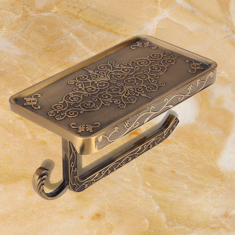 Antique European Vintage Brass Toilet Bathroom Paper Holder Phone Shelf
