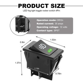 DXNQ Car Fog Light Toggle Rocker Switch, 4 Pin 12V 35A ON/Off SPST Fog Lamp Toggle Switch with LED Light, Universal Rear Front Fog Light Rocker Switch for RV Truck Marine Boat (Green)