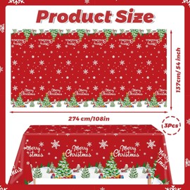 Christmas Tablecloth - 137 x 274 cm Christmas Tablecloth Snowflakes Red Plastic Christmas Tablecloth for Tablecloth Christmas Winter Party Table Decoration