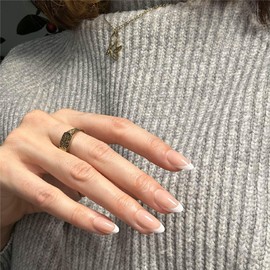 MOYOU LONDON Gel Press On Nails - Elegant Short Almond Shape, Long-lasting & Comfortable Soft Fake Nails with Glue, Reusable Semi-Transparent Stick On Nails for Women, 32 Pcs in 16 Sizes