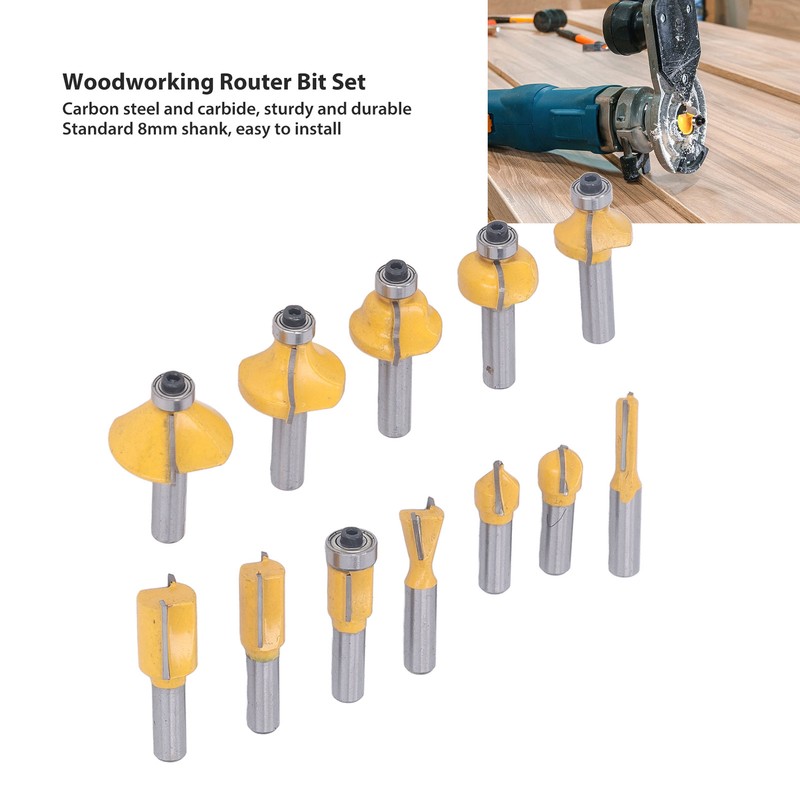 12PCS Router Bits 8mm Shank Carbide Blade Woodworking Milling Cutter