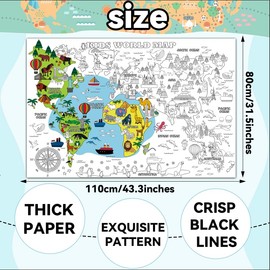 Naozinebi US Map Coloring Poster for Kids Giant Coloring Poster Large US States Map Coloring Tablecloth Jumbo Coloring Books for Classroom Home Birthday Party Supplies Favor