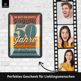 LANOLU Tin Sign 50 Sign Birthday - 50s Sign Original - Decoration 50th Birthday Man, 50th Birthday Decoration, Funny Birthday Sign 50 as Birthday Card 50 - Metal Sign 15 x 20 cm