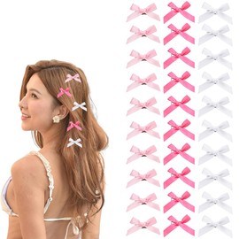 Mini Hair Bows for Women Girls White Pink Hair Bows Clips for Girls Small Bowknot Hair Accessories for Women Girls 30 PCS Mini Silk Ribbon Bows for for Hair Bow Hair Clips for Women