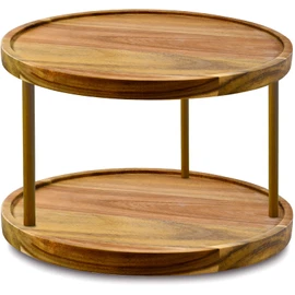 14" Two-Tier Acacia Wood Lazy Susan Organizer Kitchen Turntable for Cabinet Pantry Table Organization