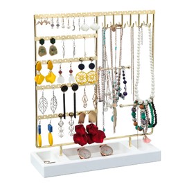 X-cosrack Earring Holder,5-Tier Ear Stud Holder with Wooden Tray,Jewelry Organizer Holder for Earrings Necklaces Bracelets Watches and Rings,Earring Display Stand with 132 Holes