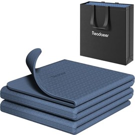 READAEER Esterilla de yoga plegable para viajes con bolsa de transporte, esterilla de yoga de 6 mm de grosor antideslizante de TPE para pilates, para 