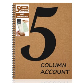 13 Column Ledger Book 8.5 * 11inch Account Book Notebook Columnar Pad Columnar Pad 13 Columns Premium Analysis Pad Kraft Paper Cover 100 Pages for Personal Use Small Business(50 Sheet) (5 Column, 1)
