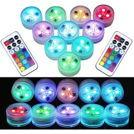 LUXJET Mini Unterwasser Licht RGB Multi Mehrfarbige LED Teichbeleuchtung 10pcs Wasserdichte Teelichter mit Fernbedienung Multicolor Dekoration fr Garten Aquarium Vase Badewanne Pool oder Spa