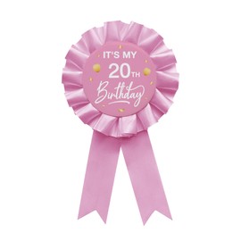 YHEZXUN It's My 20th Birthday Tinplate Badge Pin Pink Satin Fabric 20 Year Old Birthday Themed Button Pin Party Decorations Award Ribbon Badge Pin