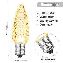 Glooglitter 50 Pieces C9 Christmas Light Replacement Bulb E17 LED Christmas Light Replacement Bulb Outlet Faceted Easter Bulb LED for Holiday Decoration (Warm White)