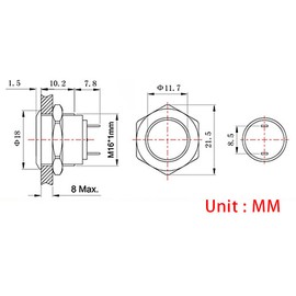 Andux Space JSANKG-01 Momentary Waterproof Push Button Switch Mini Set of 5 (Inner Diameter 0.6 inches (16 mm)
