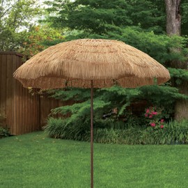 8 feet Round Hawaiian Style Outdoor Thatched Tiki Umbrella with Tilt and Carry Bag Including (8 Feet, Natural)